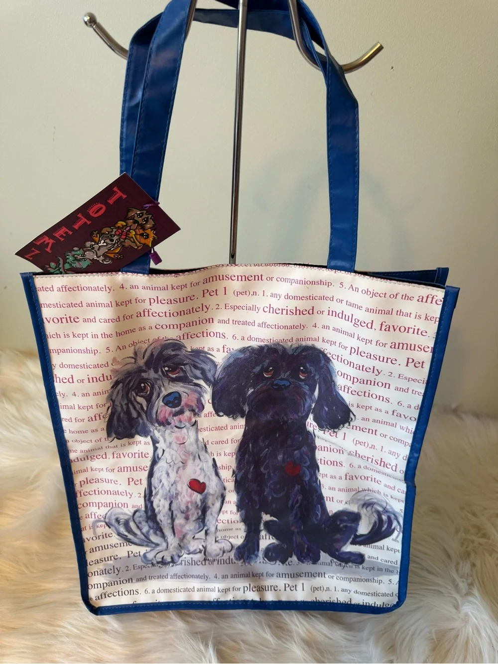 Blue-Trim Dog Print Tote Bag - Stylish Pet Lover Carryall